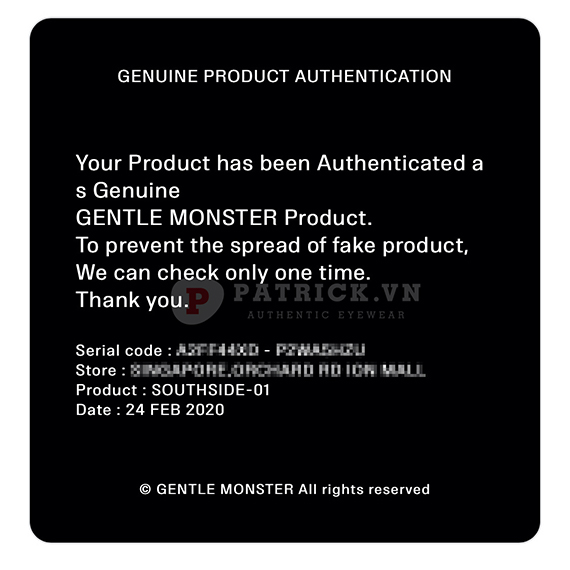 check code kính gentle monster